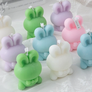 Rabbit Shape Scented Candle Paraffin Wax Creative Bowtie Animal Desktop Ornament Cute Home Decor Gift Macaron Color