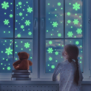 Luminous Snowflake Christmas Stickers PVC Glow In The Dark Window Clings Phosphorescent Wall Decals Holiday Home Decor