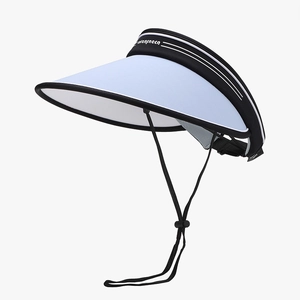 Visiera parasole pieghevole da donna con tesa larga in PVC blu e fascia nera