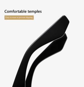 Close-up of ergonomic anti-slip temple tips on black square fashion sunglasses