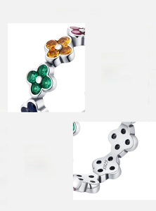 Macro detail of S925 sterling silver ring with colorful 5A cubic zirconia stones