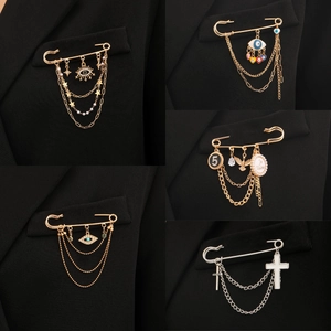 Vintage Legierung Brosche Für Damen Herren Gold Silber Plattiert Quaschenkette Böser Blick Kreuz Vogel Motiv Strass Kunstparel Anstecknadel