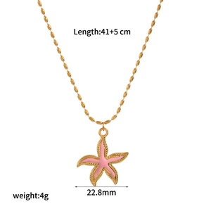 Ozean-Stil Goldhalskette mit rosa Emaille-Seestern-Anhänger und Edelstahl-Kugelkette
