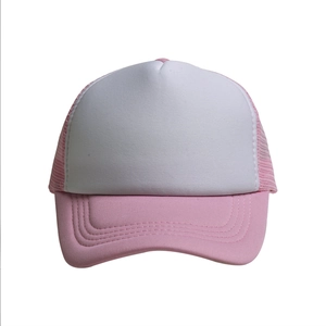 Detail of pink mesh back and white foam front on a breathable adjustable trucker hat