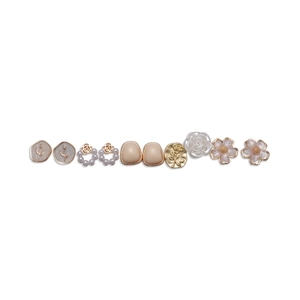 10-piece vintage resin floral and faux pearl stud earrings set for women in neutral tones