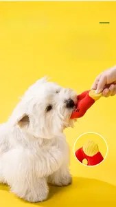 Detailed view of high-quality fabric on squeaky dog toy with Westie chewing action