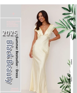 Detail of elegant satin V-neck dress showing the smooth fabric texture and ivory sheen