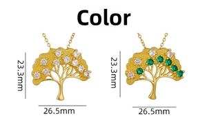 Detailed comparison of life tree pendants with white and green zircons and O-chains