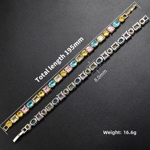 Detail view of colorful zircon bracelet set with measurements 195mm length and 8mm width