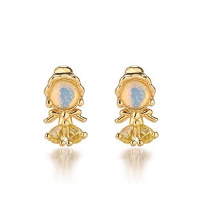 Exquisite 18K gold plated princess stud earrings with opal and yellow zircon accents