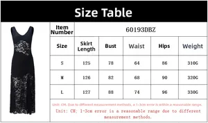 Größentabelle für Spitzenkleid mit Maßen für S, M und L in Zentimetern detailliert