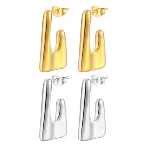 Irregular U-shape 18K gold and silver stainless steel hook earrings in minimalist design