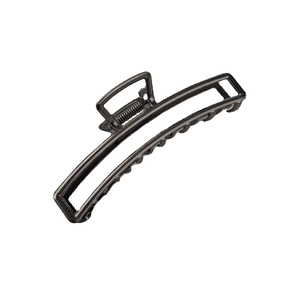 Minimalist rectangular hollow gunmetal hair claw clip for women on white background