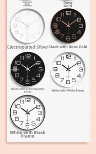 Matrix view of 12-inch round wall clocks in five colors including silver and rose gold