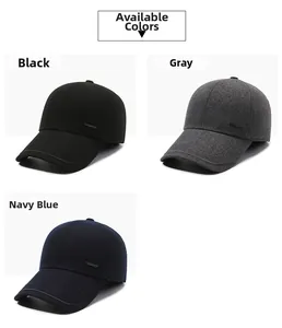 Detailed grid view of winter baseball caps in black, grey, and navy blue with warm fleece