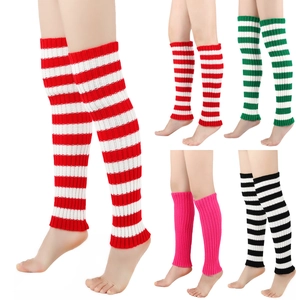 Leg Warmers Slouchy Acrylic Knitted Striped Warm Winter Retro Harajuku JK Style For Women Girls