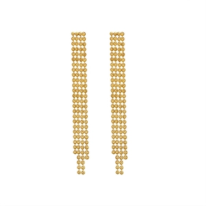Elegant 18K gold plated stainless steel tiered bead tassel earrings for women