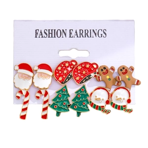 Christmas stud earring set with Santa Claus and snowman motifs on a fashion card