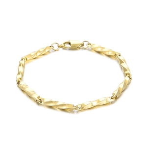 Hip hop style gold-plated steel bracelet with twisted diamond links and lobster clasp