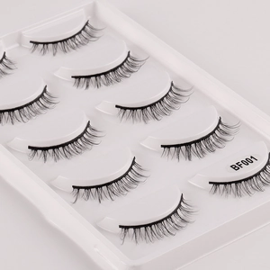 5 pairs of natural black false eyelashes with voluminous crisscross style on tray