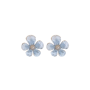 Blue gradient crystal flower earrings with sterling silver needles and diamond accents