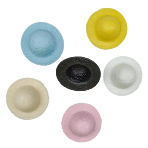 Set of six colorful 5cm mini plastic straw hats for dolls and decorations in 6 vibrant colors