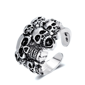 Vintage gothic skull open ring with punk style antique silver finish for men and women