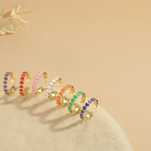 Vintage Heart Design Open Adjustable Ring For Women Gold Plated Copper Colorful Enamel Minimalist Fashion Jewelry Finger Ring Gift