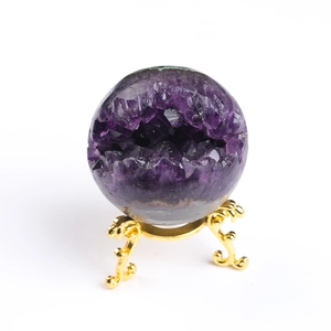 Uruguay natural amethyst geode cluster on gold metal stand for home decoration