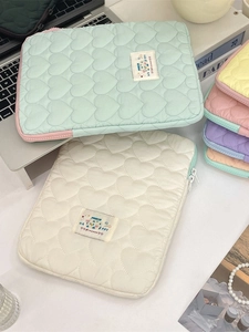 Puffy heart quilted laptop sleeve for 11-13 inch tablets in various pastel colors