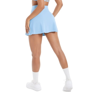 Hellblauer Tennisrock mit hoher Taille und integrierter Hose für Fitness und Yoga-Sport