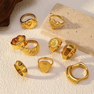 Vintage Irregular Textured Stainless Steel Ring Gold Plated Minimalist Geometric Finger Jewelry Women Fashion Accessory