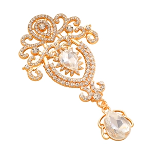 Detailed view of vintage crystal drop necklace with intricate gold alloy filigree design