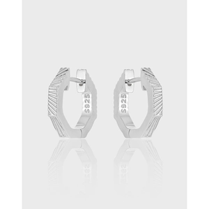 925 Sterling Silver Hexagon Huggie Earrings For Women Minimalist Geometric Ribbed Texture Hoop Earrings Jewelry Gift
