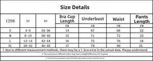 Tableau des tailles pour ensemble lingerie en dentelle avec mesures US et EU de S à XL
