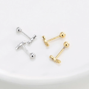 Minimalist S925 sterling silver bar stud earrings with micro-inlaid cubic zirconia