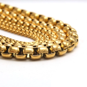 Men's hip-hop gold plated stainless steel box chain necklace with polished finish