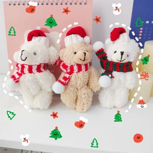 Cute Christmas Mini Plush Teddy Bear Doll Soft Articulated Animal Keychain Bag Charm Holiday Gift Party Decoration