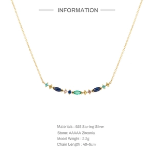 S925 sterling silver teardrop necklace with colorful zircons and golden chain
