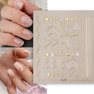 Geprägte Bronzierende Gold Weiße Linien Nagelaufkleber Relief Herz Pfeil Geometrische Selbstklebende Nail Art Decals Damen