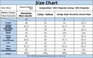 Detailed size guide table for women's yellow tweed jacket with exact measurements