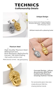 Detailed macro view of 18K gold plated stainless steel Buddha head pendant with fine texture