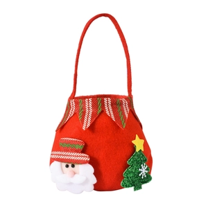 Red felt Christmas gift bag with Santa and tree appliques for holiday candy packaging