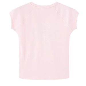 Vue arrière du T-shirt rose clair à col rond et manches courtes en tricot de coton