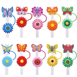 10-piece colorful silicone butterfly and flower dust caps for 8mm reusable straws