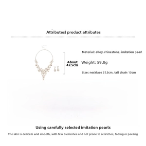 Detailed dimensions of the water-drop pearl and rhinestone necklace and earring jewelry set