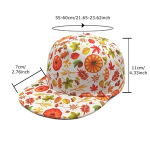 Flat brim hip hop baseball cap with autumn pumpkin and maple leaf patterns 55-60cm