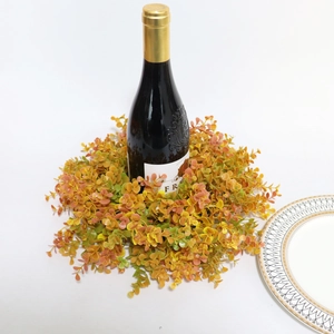 Autumn orange eucalyptus wreath 33cm for wedding decor around a wine bottle neck