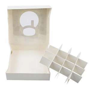 White Christmas chocolate gift box with 12-grid divider and gold stamped folding lid