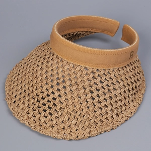 Women's woven straw visor with R logo embroidery and wide brim for sun protection
